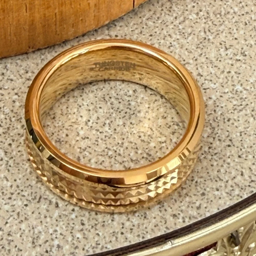 8mm Yellow Gold plated Jagged Center Wedding Band